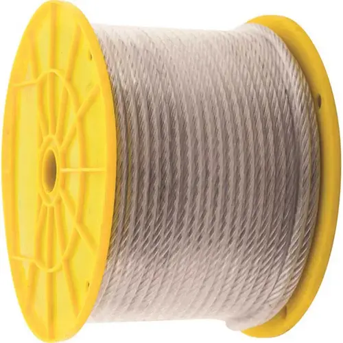 1/8 in. x 3/16 in. x 250 ft. Vinyl-Coated Galvanized Aircraft Cable, 7x7 Construction - 340 lbs Safe Work Load - Reeled Metallic