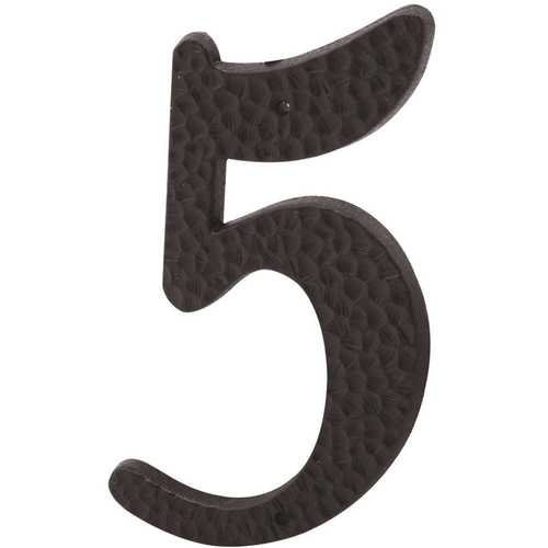 3 in. House Number 5 with Nails, Black Plastic - Pair