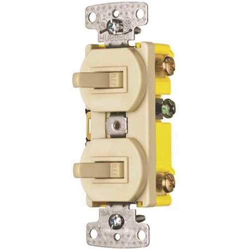 HUBBELL WIRING RC103I 15 Amp 3-Way Regular Combo and Toggle Light Switch, Ivory