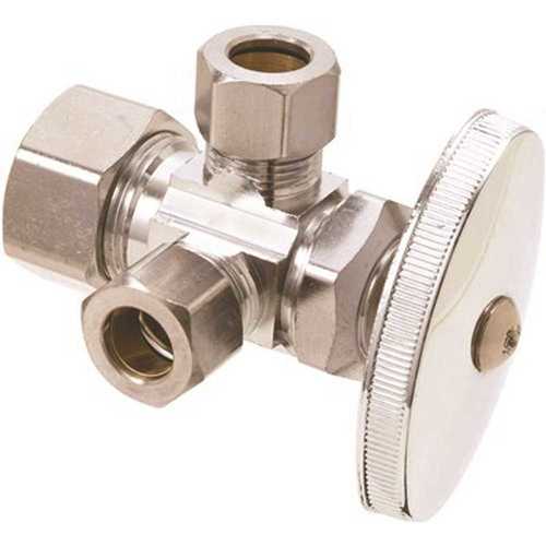 BrassCraft CR1901LRX C1 1/2 in. Nom Comp Inlet x 3/8 in. O.D. Comp x 3/8 in. O.D. Comp Dual Outlet Multi-Turn Valve in Chrome