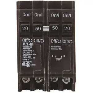 Eaton BR 1- 50 Amp 2-Pole and 2-20 Amp 1 Pole BQC (Common Trip) Quad Circuit Breaker