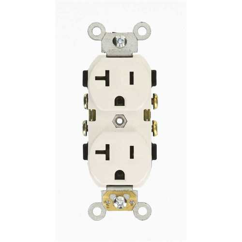 Leviton CR20-W 20 Amp 125-Volt Narrow Body Duplex Outlet Straight Blade Commercial Grade Self Grounding, White