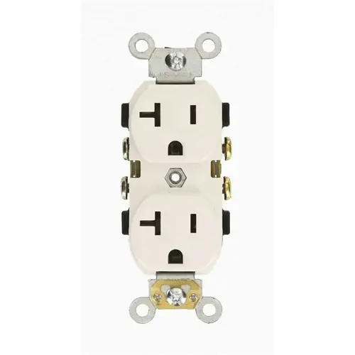 Leviton CR20-W 20 Amp 125-Volt Narrow Body Duplex Outlet Straight Blade Commercial Grade Self Grounding, White