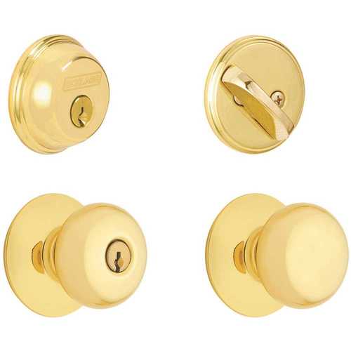 Single Cylinder Bright Brass Deadbolt Combo Pack