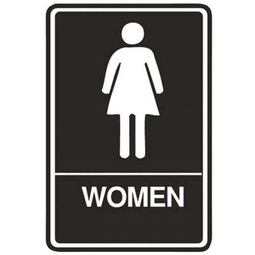 6 in. x 9 in. Braille ADA Approved Women's Restroom Sign BLACK / WHITE