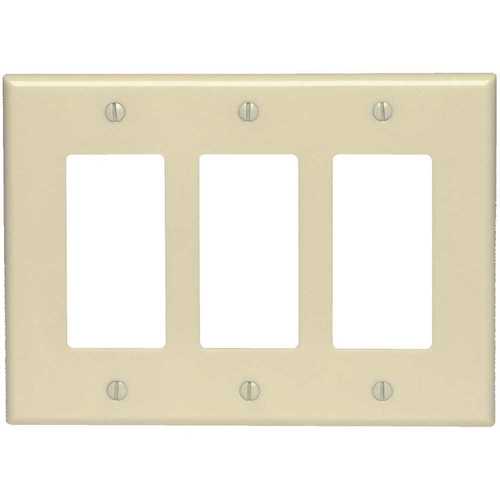 Leviton 80611-I 3-Gang Decora Midsize Wall Plate, Ivory