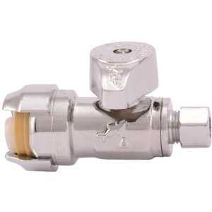 SharkBite 23337-0000LF 1/2 in. Push-to-Connect x 1/4 in. O.D. Compression Chrome-Plated Brass Quarter-Turn Straight Stop Valve