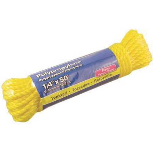 MIBRO 301771BG 1/4 in. x 50 ft. Yellow Twisted Polypropylene Rope 113 lbs.  Safe Work Load - Hanked