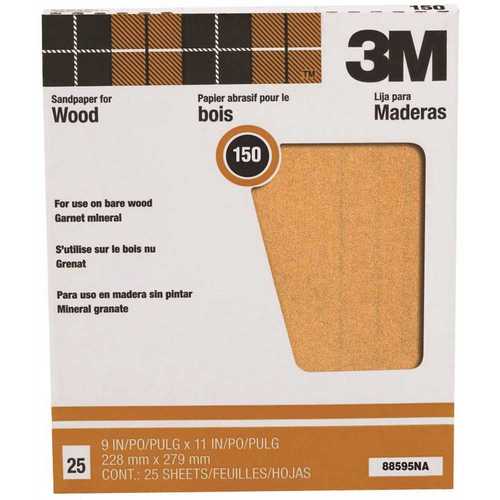 Pro-Pak 9 in. x 11 in. 150A Grit Garnet Sandpaper (25 Sheets-Pack) - pack of 25