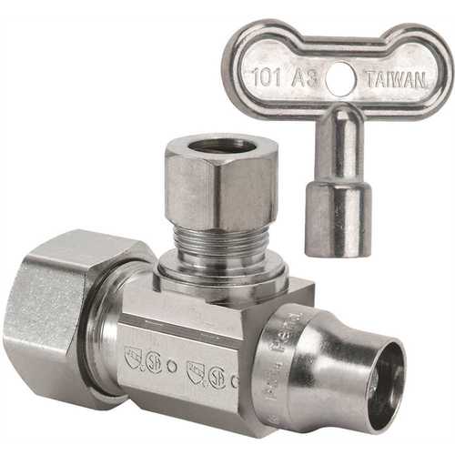 BrassCraft KTSCR19X C 1/2 In. Nom Comp Inlet x 3/8 In. OD Comp Outlet 1/4-Turn Angle Ball Valve with Loockshield & Loose Key, No-Lead Brass