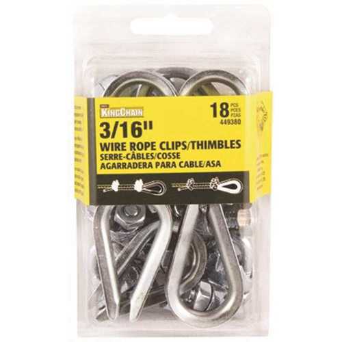 KingChain 449380 3/16 in. Zinc-Plated Wire Rope Clip and Thimble Set