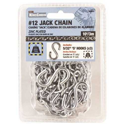 #12 x 10 ft. Zinc-Plated Steel Jack Chain with Three 5/32 in. S-Hooks