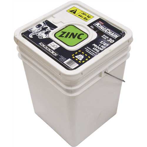 KingChain 540881 1/4 in. x 90 ft. Zinc-Plated Grade 30 (G30) Proof Coil Chain - 1,300 lbs Safe Work Load - Plastic Bucket