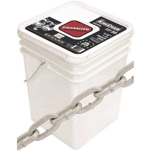 KingChain 559891 1/4 in. x 90 ft. Galvanized Grade 30 (G30) Proof Coil Chain - 1,300 lbs Safe Work Load - Plastic Bucket
