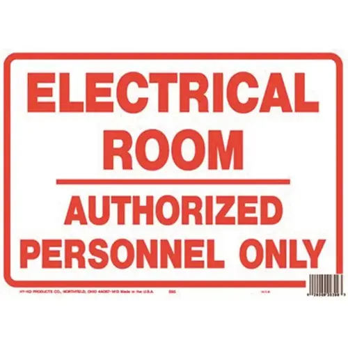 10 in. x 14 in. Polystyrene Electrical Room Authorized Personnel Only Sign WHITE/RED