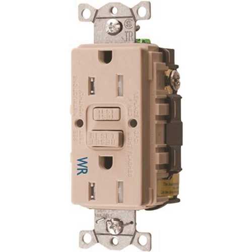 HUBBELL WIRING GFTWRST15LA 15 Amp 125-Volt NEMA 5-15R Hubbell Autoguard Tamper-Resistant and Weather Resistant GFCI Receptacle, Light Almond