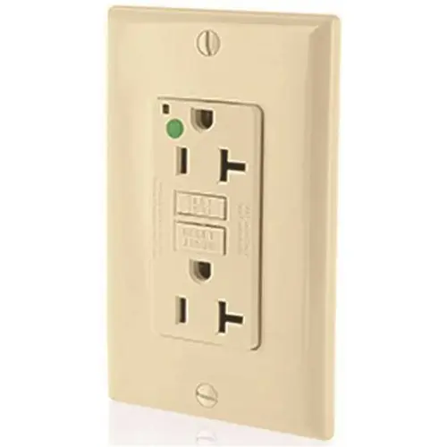 20 Amp 125-Volt NEMA 5-20R SmartlockPro 2-Pole Hospital Grade Duplex GFCI Receptacle with LED, Ivory