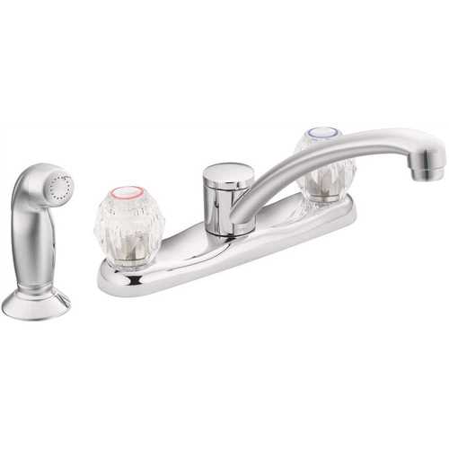 Chateau 2-Handle Low-Arc Standard Kitchen Faucet with Side Sprayer on Deck and Duralock Installation in Chrome