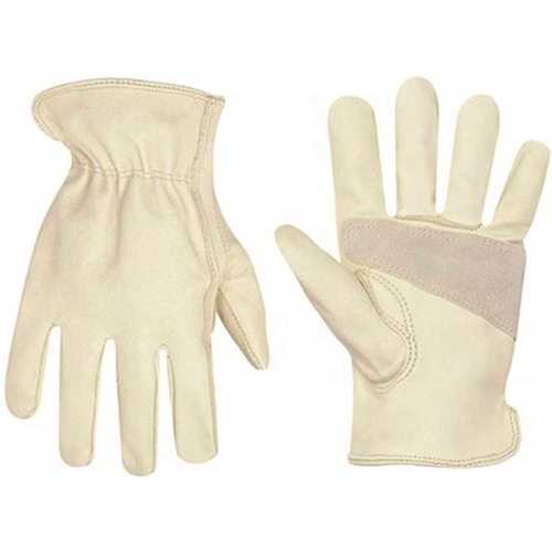 CLC Flex Grip 2069L Large Top Grain Pigskin Driver Work Gloves Pair White