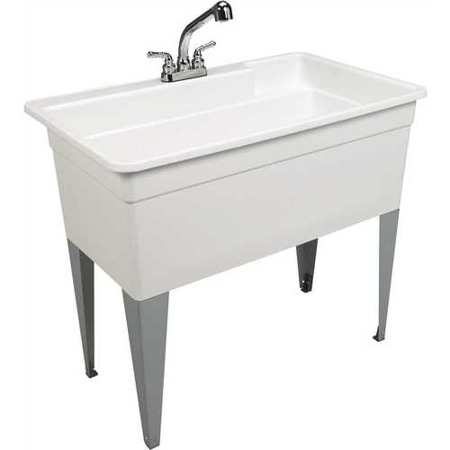 BigTub 28CF Utilatub Combo 40 in. x 24 in. 33 in. Polypropylene Floor Mount Utility Tub with Pull-Out Faucet in White