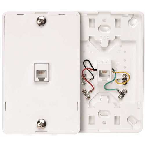 Leviton 40214-W 6-Position 4-Conductors Screw Terminals Telephone Wall Jack In White