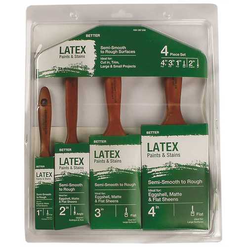1 in. Flat Cut, 2 in. Angled Sash, 3 in. Flat Cut, 4 in. Flat Cut Polyester Blend Paint Brush Set - pack of 4