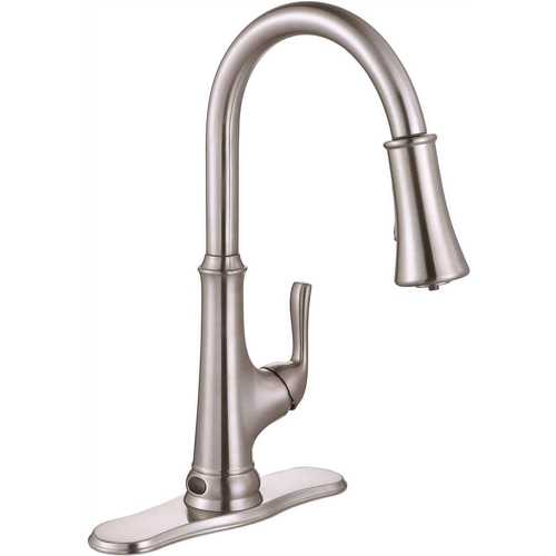 Creswell Single-Handle Pull-Down Sprayer Kitchen Faucet with Touchless Sensor and LED Light in Brushed Nickel