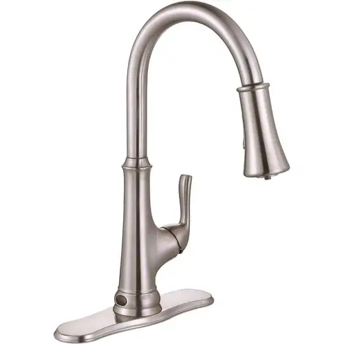 Creswell Single-Handle Pull-Down Sprayer Kitchen Faucet with Touchless Sensor and LED Light in Brushed Nickel