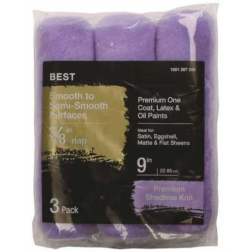 9 in. x 3/8 in. High-Capacity Polyester Knit Paint Roller Cover - pack of 3