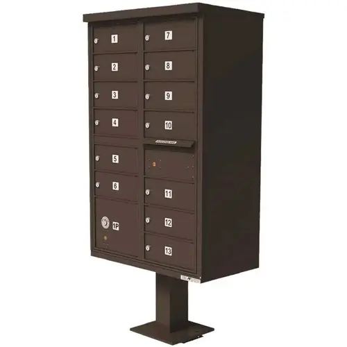 Vital 13-Mailboxes 1-Parcel Locker 1-Outgoing Pedestal Mount Cluster Box Unit Dark Bronze Powder Coat