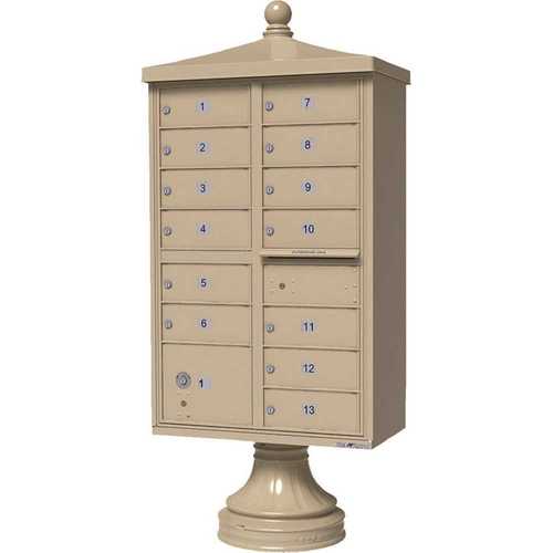 Vital 13-Mailboxes 1-Parcel Locker 1-Outgoing Pedestal Mount Cluster Box Unit