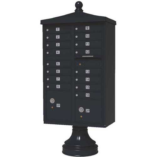 Vital 16-Mailboxes 2-Parcel Lockers 1-Outgoing Pedestal Mount Cluster Box Unit Black Powder Coat