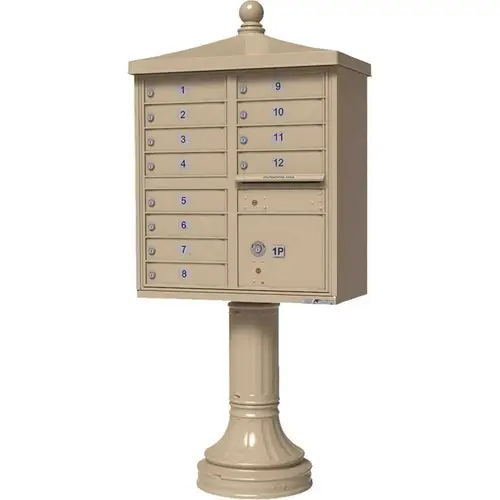 Florence 1570-12V2SD Vital Series 12-Mailboxes 1-Parcel Locker 1-Outgoing Pedestal Mount Cluster Box Unit Sandstone Powder Coat