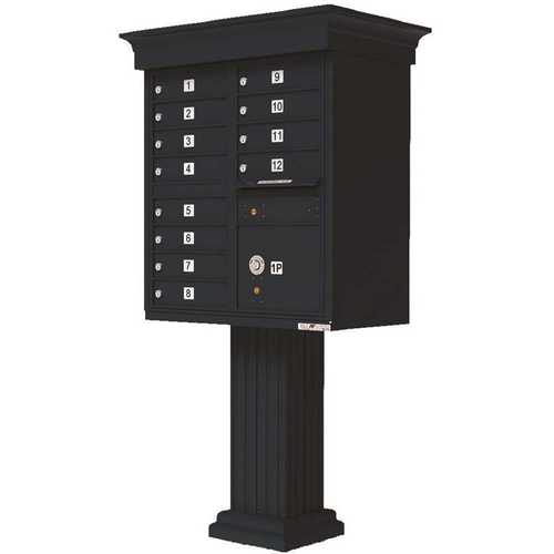 Vital 12-Mailboxes 1-Parcel Locker 1-Outgoing Pedestal Mount Cluster Box Unit Black Powder Coat