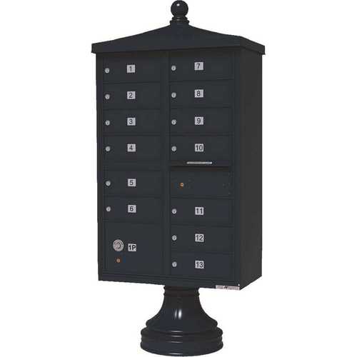 Vital 13-Mailboxes 1-Parcel Locker 1-Outgoing Pedestal Mount Cluster Box Unit Black Powder Coat
