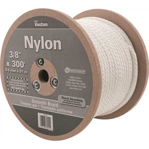 KingCord 300441 3/8 in. x 300 ft. White Smooth Braid Nylon Rope - 192 lbs Safe Work Load - Reeled