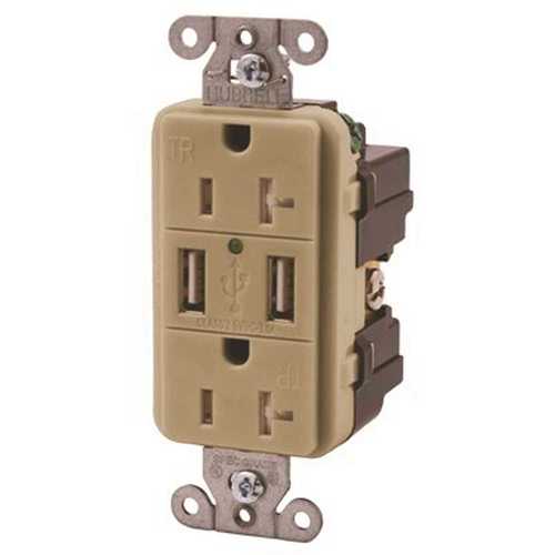 HUBBELL WIRING USB20X2I 20 Amp Hubbell Tamper Resistant USB Charger Duplex Receptacle, Ivory