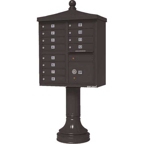 Vital Series 12-Mailboxes 1-Parcel Locker 1-Outgoing Pedestal Mount Cluster Box Unit Dark Bronze Powder Coat