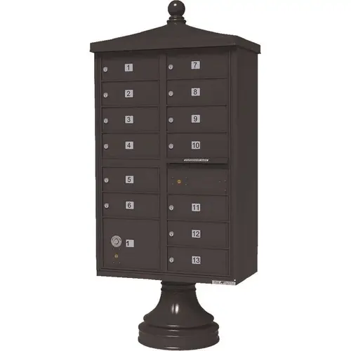 Vital 13-Mailboxes 1-Parcel Locker 1-Outgoing Pedestal Mount Cluster Box Unit Dark Bronze Powder Coat