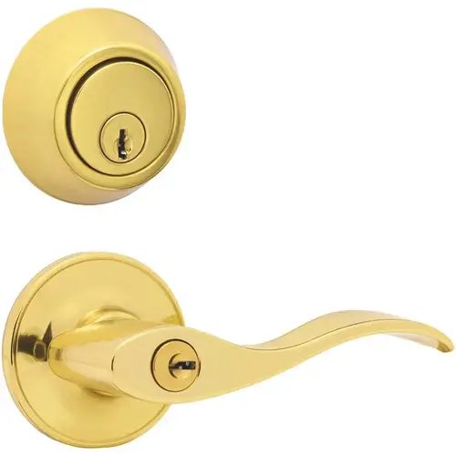 Legend W6620 US3 Polished Brass Decorative Door Lever with Single Cylinder Deadbolt with Adjustable Backset Combo Pack