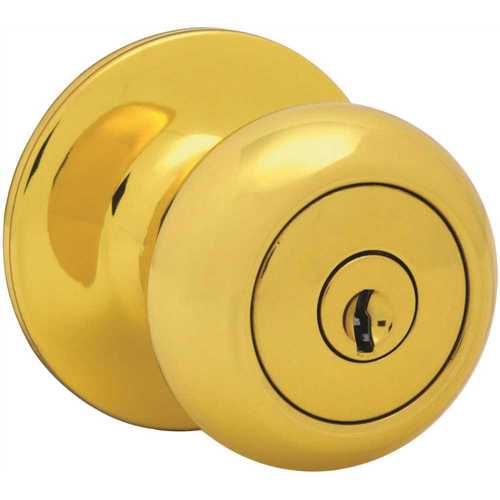 Decorative Door Knob Keyed Entry Lockset in Polished Brass