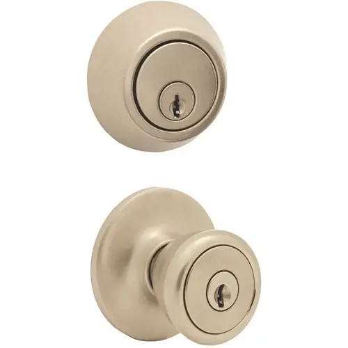 Steel Harbor ENT/DEADBOLT SET SATIN NICKEL Satin Nickel Entry Door Knob with Single Cylinder Deadbolt Featuring Keyed Alike