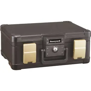 0.24 cu. ft. Molded Fire Resistant and Waterproof Portable Chest with Carry Handle, Key and Double Latch Lock 0.24 cu. ft. Molded Fire Resistant and Waterproof Portable Chest with Carry Handle, Key and Double Latch Lock