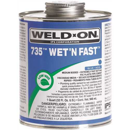 Weld-On 12497 8 oz. PVC 735 Wet N Fast Cement in Blue