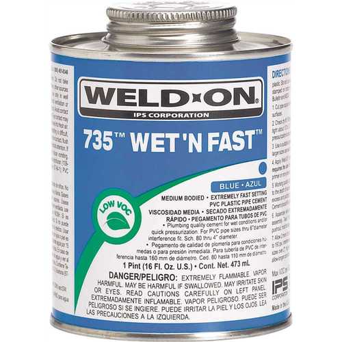 Weld-On 12496 16 oz. PVC 735 Wet N Fast Cement in Blue