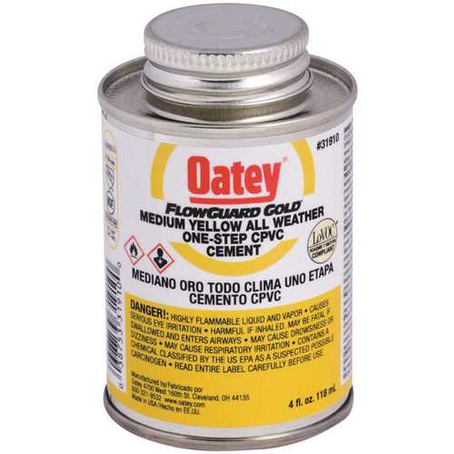 Oatey 319101 Solvent Cement, 4 oz Can, Liquid, Yellow