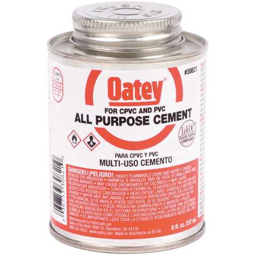 Oatey 308213 Solvent Cement, 8 oz Can, Liquid, Milky Clear