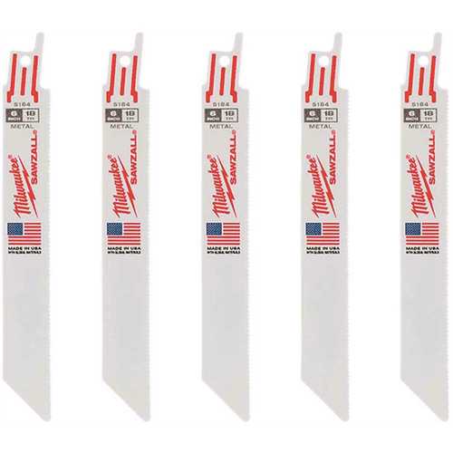 Milwaukee 48-00-5184 BLADE RECIP SAW 5PK 6IN 18TPI White - pack of 5