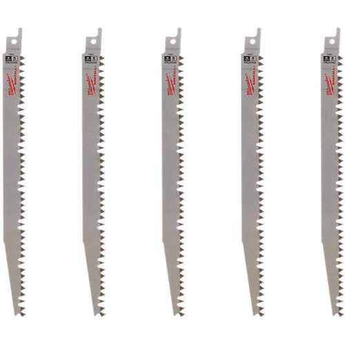 Reciprocating Saw Blade, 3/4 in W, 9 in L, 5 TPI - pack of 5