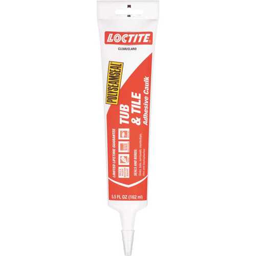 Loctite 2138419 2-In-1 Tub and Tile Adhesive Caulk, Clear, 1 to 14 days Curing, 20 to 170 deg F, 5.5 oz Squeeze Tube